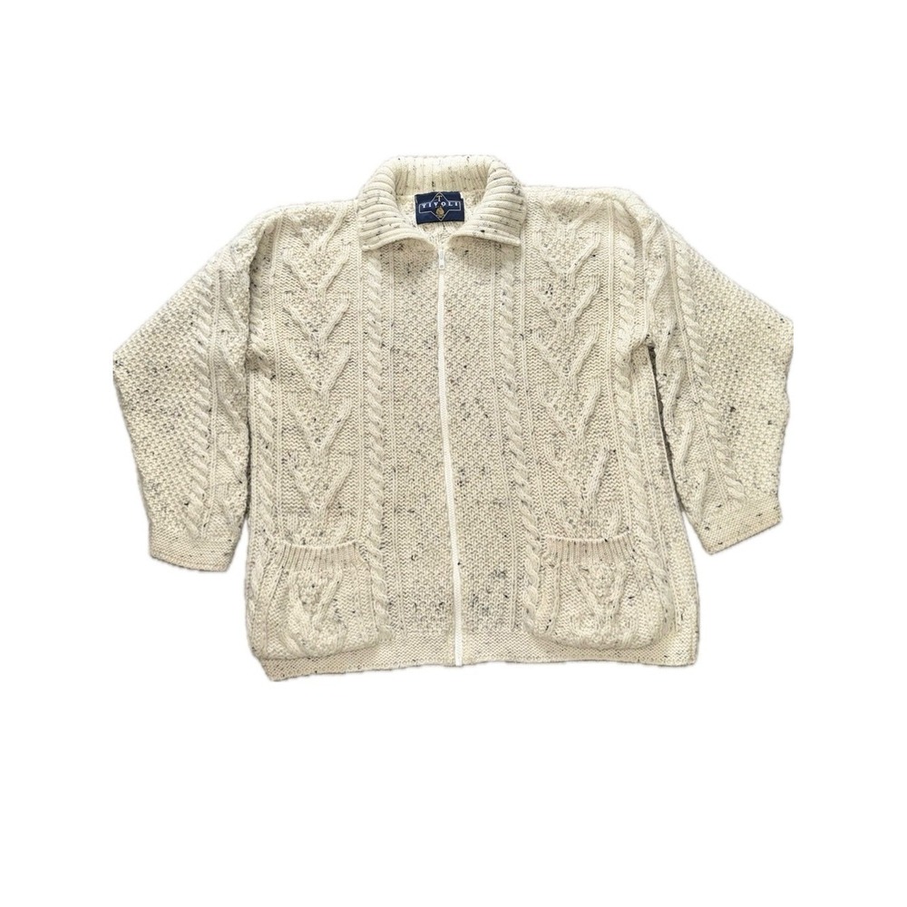 TIVOLI Woolmark Fisherman Zip Cardigan Oatmeal | M